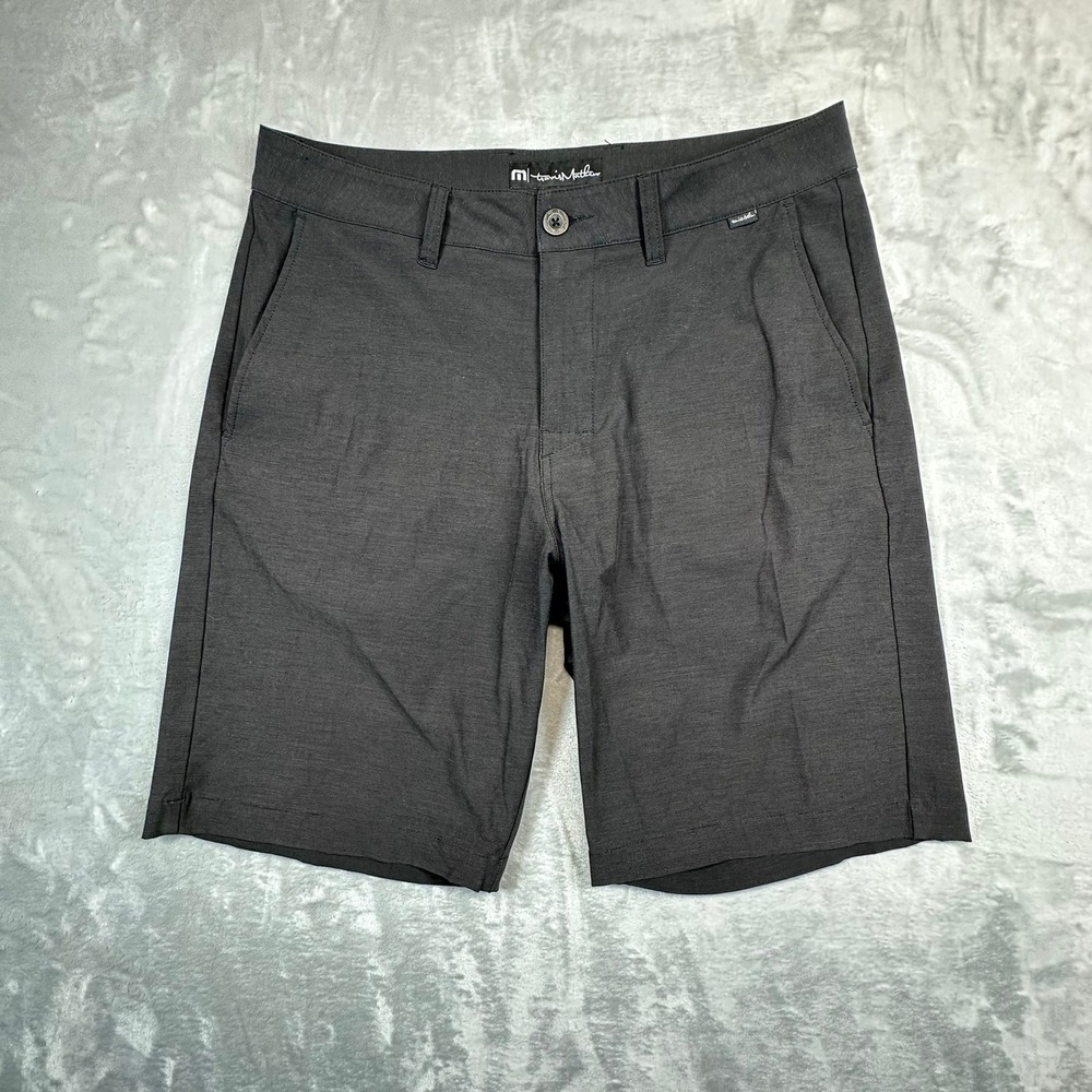 TravisMathew Shorts Mens 32 Black Beck Performance Stretch Golf Microstripe